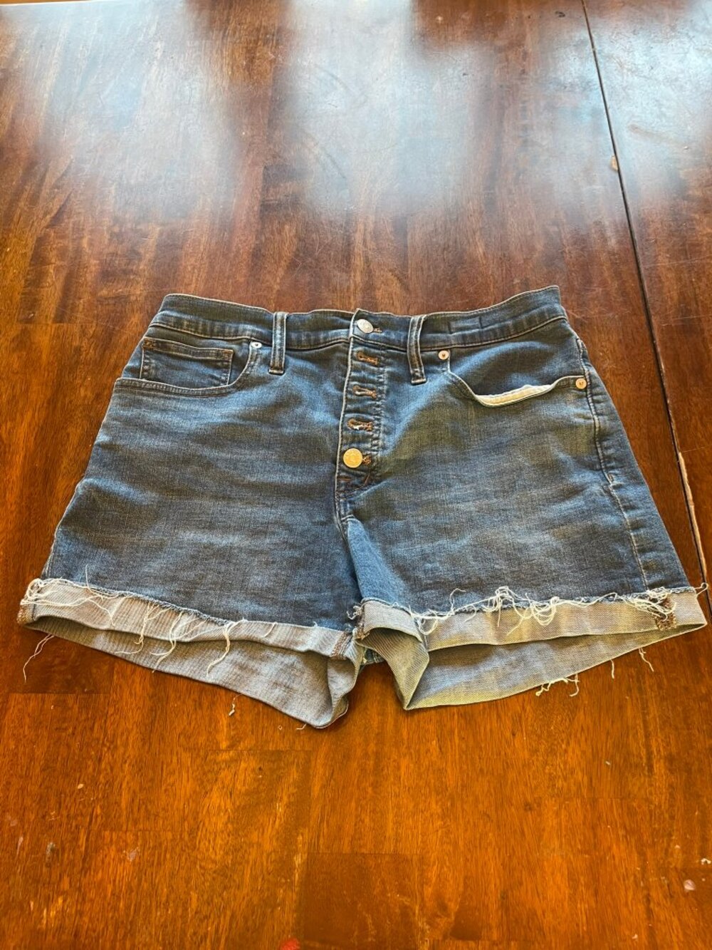 Madewell High Rise Denim Shorts Frayed Hem Button Fly Dark Wash 29